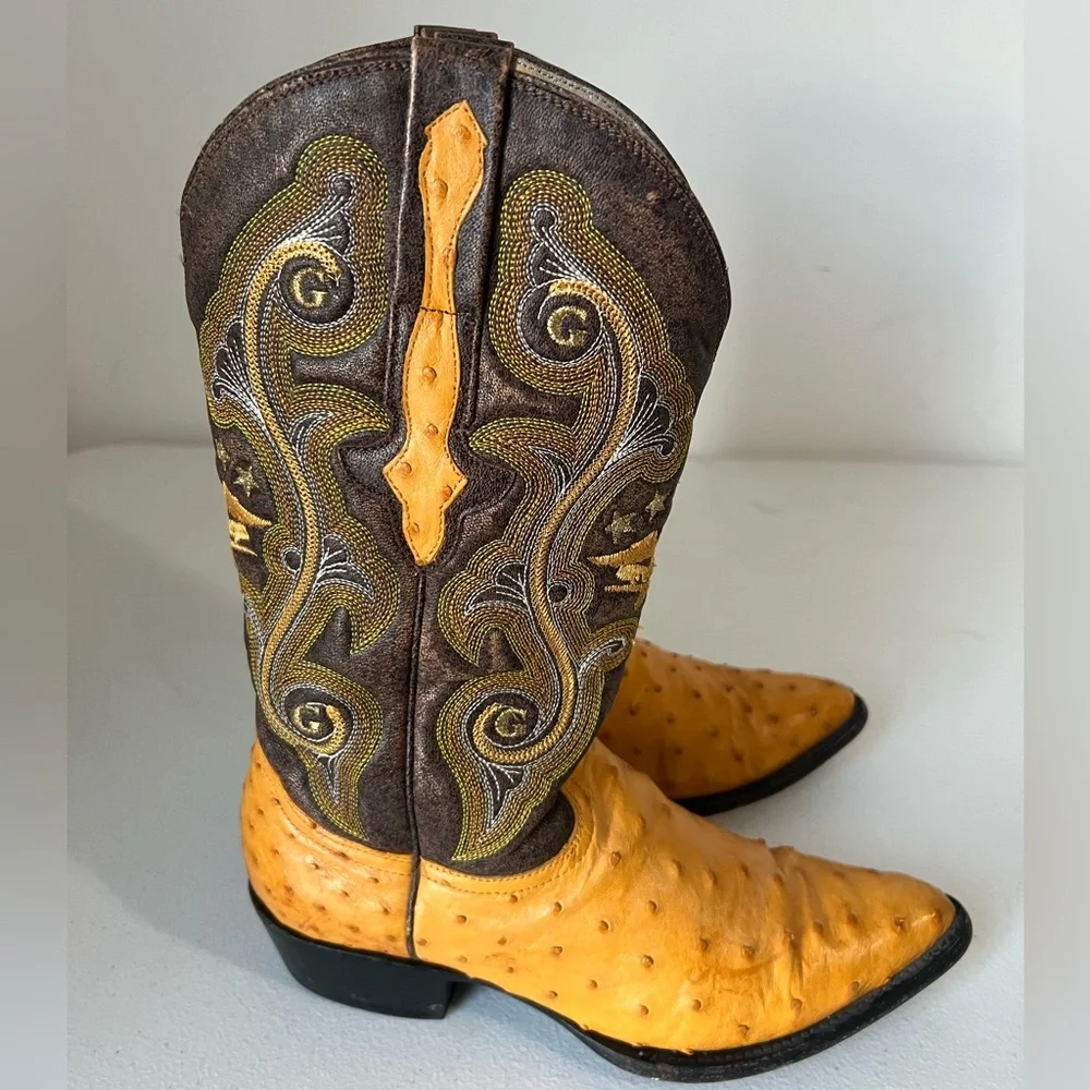 El General Genuine Ostrich Size 8.5 Boots + Matching Belt Wester Cowboy Men’s